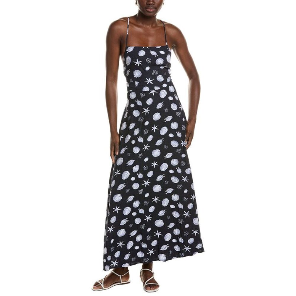1.State Womens Linen-Blend Maxi Dress, Navy